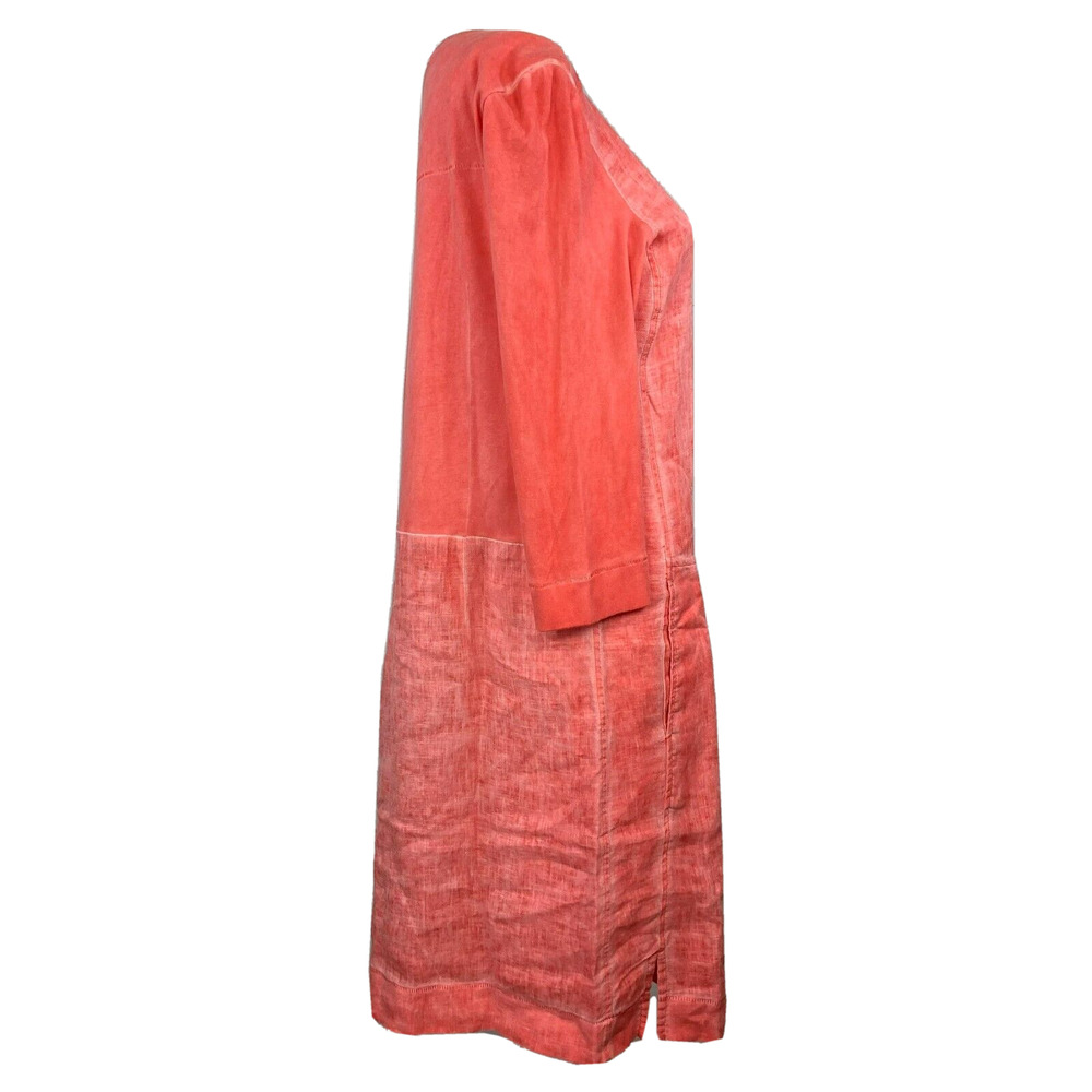 Sandwich Dress Womens Sz 38 M Coral Orange Linen Shift Laced Collar Long Sleeve - Picture 3 of 14